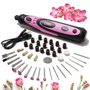 Utool Mini Cordless Rotary Tool Kit 4V with 42 Accessories, USB Charging and 3-Speed Mini Nail Drill for Trimming, Cutting, Drilling, Etching, Sanding, Engraving, Polishing & DIY Crafts (Pink)