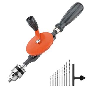 Housolution Hand Drill, Powerful 1/4 inches (0.6-6mm) Capacity Precision Chucks Cast Steel Double Pinions Manual Drill for Wood Plastic Acrylic Circuit Board Punching, Orange