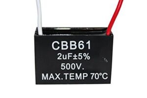 CompStudio 1PC 500V 2UF CBB61 Terminal Ceiling Fan Motor Running Rectangle Capacitor 2 wires