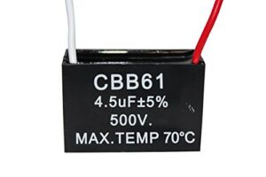 CompStudio 1PC 500V 4.5UF CBB61 Terminal Ceiling Fan Motor Running Rectangle Capacitor 2 wires