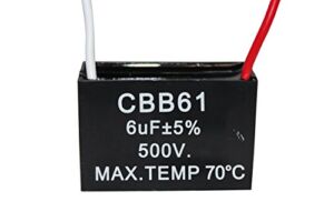CompStudio 1PC 500V 6UF CBB61 Terminal Ceiling Fan Motor Running Rectangle Capacitor 2 wires