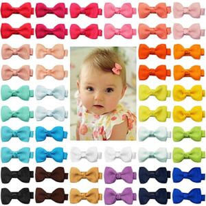 50 Pieces 25 Colors in Pairs Baby Girls Fully Lined Hair Pins Tiny 2″ Hair Bows Alligator Clips for Girls Infants Toddlers