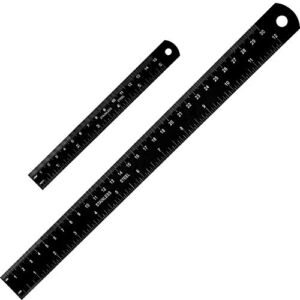 Stainless Steel Ruler and Metal Rule Kit with Conversion Table (12 Inch, 6 Inch, Black)