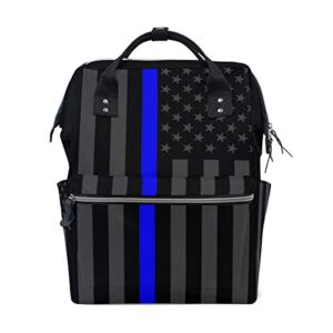 Diaper Bag Thin Blue Line On American Flag Backpack for Mom/Dad, Wide Open Multi-Function Travel Backpack Nappy Bags