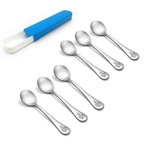 TeamFar Toddler Spoons, Stainless Steel Toddler Kids Spoon Set Silverware, Non Toxic & Healthy, Cute Animals & Attached Travel Case – 6 Pieces