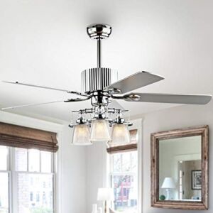 Safavieh CLF1000A Parlin 3-Light Silver/White Maple Reversible Blades 52″ 3-Speed Remote (LED Bulbs Included) Ceiling Fan, 52″ x 52″ x 26″, Chrome