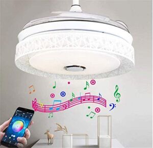 AFANQI 42″Bluetooth Music Ceiling Fan Ceiling Light, Multi-Function Remote Control LED Stealth Retractable Blade Adjustable 7 Color Light and 3 Wind Speed Deco (Upgraded white)
