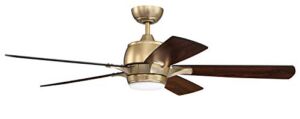 Craftmade STE52SB5-UCI Stellar 52″ Ceiling Fan with LED Light and Remote, 5 Blades, Satin Brass