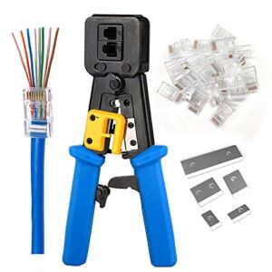 RJ45 Crimping Tool Ethernet Crimper for Cat6 Cat5 Cat5e RJ45 Pass Through Connectors and RJ12 Ends Comes with 20PCS RJ45 Cat6 Connectors and Replacement Blade
