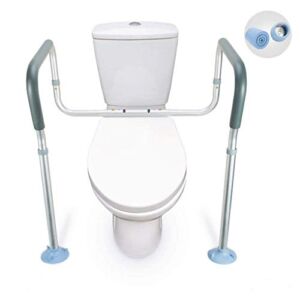 OasisSpace Toilet Rail – Medical Bathroom Safety Frame for Elderly, Handicap and Disabled – Adjustable Toilet Safety Handrail Grab Bar, 2 Additional Rubber Tips