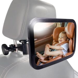 Baby Car Mirror Safety Car Seat Mirror for Rear Facing Infant with Wide Crystal Clear View Shatterproof Fully Assembled Newborn Safety with Secure Headrest Clamp Holder