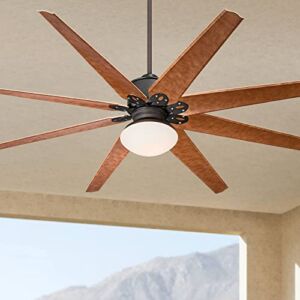 72″ Predator Indoor Outdoor Ceiling Fan with Light LED Remote Control English Bronze Cherry Blades Opal Frosted Glass Damp Rated for Patio Exterior House Porch Gazebo Garage Barn Roof – Casa Vieja
