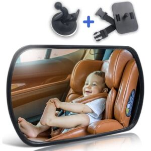 Baby Car Mirror – Rear View Baby Car Back Seat Mirror – Child Observation Mirror Wide Convex and Shatterproof – 2 way of Connection Suitable for both Rear-facing and Forward-facing