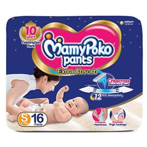 Mamypoko Pants – Extra Absorb Diaper, Small Size (4-8Kg), 16 PCS