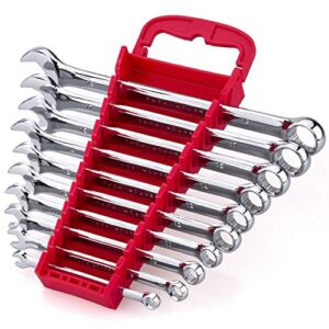 Max Torque 10-Piece Premium Combination Wrench Set, Chrome Vanadium Steel, Long Pattern Design | Includes Metric Sizes 6, 8, 10, 11, 12, 13, 14, 15, 17, 19mm with Storage Rack Organizer