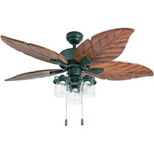 Prominence Home 50677-01 Caspian Sea Tropical Ceiling Fan, 52″, Dark Cherry Hand Carved Wood, Aged Bronze