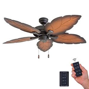 Prominence Home 50742-01 Falklands Ceiling Fan (3 Speed Remote), 52″, Mocha, Tropical Bronze