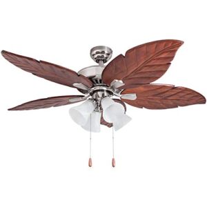 Prominence Home 50662-01 Grayton Tropical Ceiling Fan, 52″, Dark Cherry Hand Carved Wood, Brushed Nickel