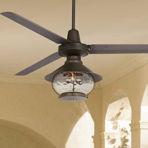 60″ Turbina DC Modern Industrial 3 Blade Indoor Outdoor Ceiling Fan with LED Light Remote Control Oil Rubbed Bronze Clear Hammered Glass Lantern Damp Rated Patio Exterior House – Casa Vieja