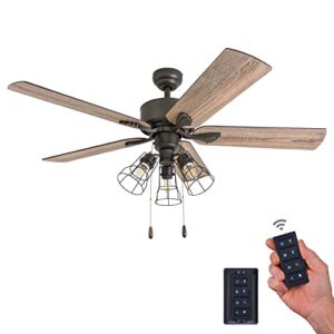 Prominence Home 50684-01 Aspen Pines Farmhouse Ceiling Fan (3 Speed Remote), 52″, Barnwood/Tumbleweed, Aged Bronze
