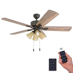Prominence Home 50687-01 Hanover Meadows Farmhouse Ceiling Fan (3 Speed Remote), 52″, Barnwood/Tumbleweed, Aged Bronze