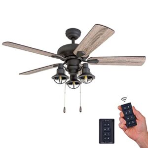 Prominence Home 50758-01 Piercy Coastal Ceiling Fan (3 Speed Remote), 42″, Barnwood/Tumbleweed, Aged Bronze
