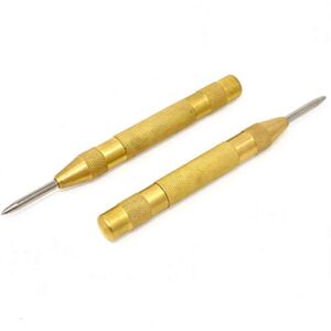 Automatic Center Punch – 5 inch Brass Spring Loaded Center Hole Punch with Adjustable Tension, Hand Tool for Metal or Wood – Pack of 2