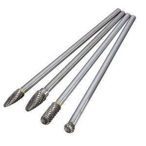 4 Pcs Carbide Rotary Burr Set, 1/4-Inch Long Shank Tungsten Steel Head Burr Bit Set Fits Rotary Tool for Wood/Metal Drilling Carving Engraving