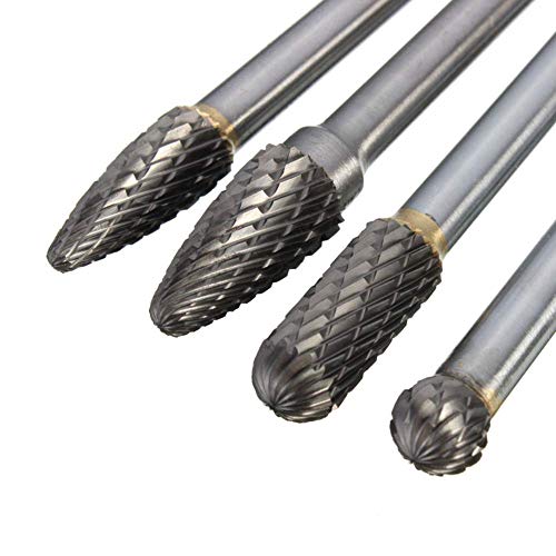 4 Pcs Carbide Rotary Burr Set, 1/4-Inch Long Shank Tungsten Steel Head Burr Bit Set Fits Rotary Tool for Wood/Metal Drilling Carving Engraving | The Storepaperoomates Retail Market - Fast Affordable Shopping