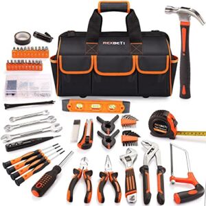 REXBETI 219-Piece Premium Tool Kit with 16 inch Tool Bag, Steel Home Repairing Tool Set, Large Mouth Opening Tool Bag with 19 Pockets