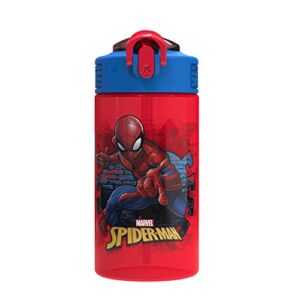 Zak Designs Marvel SpiderMan Kids Spout Cover and Built-in Carrying Loop Made of Plastic, Leak-Proof Water Bottle Design (16 oz, BPA-Free)