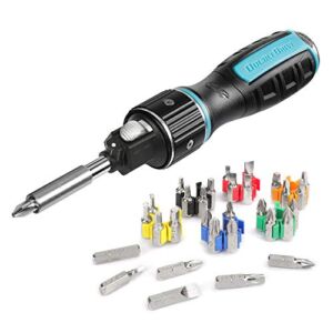 DOUBLEDRIVE Ratcheting Screwdriver Set – 2X Faster, 37-piece Magnetic Multi-bit Screw Drivers, Slotted/Philips/Pozi/Torx/Hex/Square, Repair Tool Kits for Laptop, PC, Furniture, DIY Hand Work