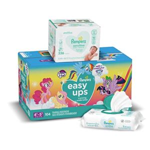 Pampers Easy Ups Pull On Training Pants Girls and Boys, Size 6 (4T-5T), 104 Count, ONE MONTH SUPPLY with Baby Wipes Sensitive 6X Pop-Top Packs, 336 Count (Packaging May Vary)