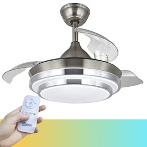 Bella Depot Retractable Ceiling Fan with Lights and Remote, 36″ Retractable Fan Ceiling Light, Ceiling Fans with 3 Color Change, Timing Options, Silent Noiseless for Dining Room Bedroom Living Room