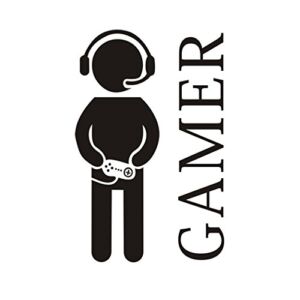 Gamer with Controller Wall Decal, Game Boy Decal Wall Sticker, Vinyl Art Design Sticker Wall for Home, Playroom Bedroom Decoration Wallpaper (23.6″ x 15.8″)