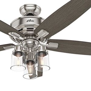 Hunter Fan 52 in. Brushed Nickel Ceiling Fan with 3 LED Lights and Remote (Renewed)