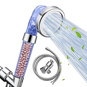 Filter Shower Head with Handheld,3 Spray Modes High Pressure Water Saving Soft SPA Shower Heads with 59” Stainless Steel Hose and Rotatable Bracket,Showerhead with Filter Beads for Hard Water