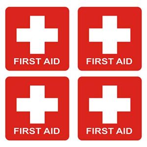 dealzEpic – First Aid Cross Sticker Sign – Self Adhesive Peel and Stick Vinyl 1st Aid Decal Symbol – 3.94×3.94 inches | Pack of 4 Pcs