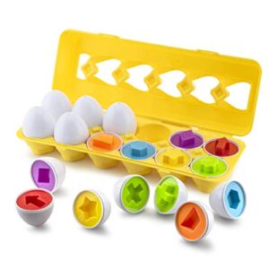 Play Brainy™ Shape and Color Matching Eggs – Easter Egg Toy – Educational Montessori STEM Toy for Toddlers and Preschoolers – Great for Color and Shape Recognition Development – Set of 12 Shape Eggs,