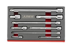 ARES 70330 – 9-Piece Wobble Extension Set – Premium Chrome Vanadium Steel Construction – 1/4-inch, 3/8-inch and 1/2-inch Drive Sizes Included – Storage Tray Included