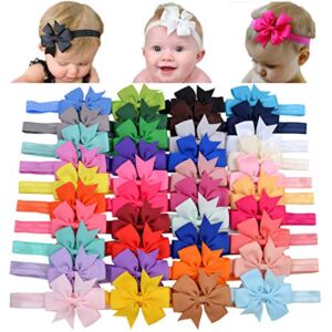 40pcs Baby Girls Grosgrain Ribbon Hair Bows Headbands 3″ Hair Band Hair Accessories for Infants Newborn Toddler