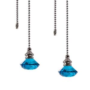 Ceiling Fan Pull Chain Set – 2 pieces Light Blue Diamond Fan Pull Chains 20 Inch Ceiling Fan Chain Extender with Chain Connector Home Wedding Decor Ornament Pendant