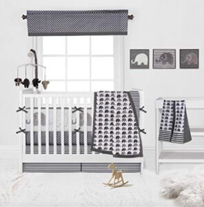 Bacati Elephants Unisex Cotton 10 Piece Nursery-in-A-Bag Crib Bedding Set, Grey