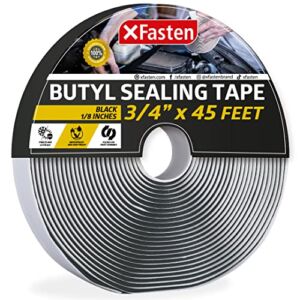 XFasten Black Butyl Seal Tape, 3/4 Inch x 45 Feet, 1/8 Inch Thick, Leak Proof Putty Tape for RV Repair, Window, Boat Sealing, Glass and EDPM Rubber Roof Patching