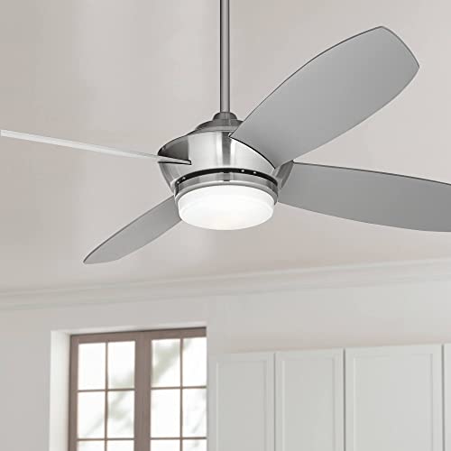 52″ Veridian Modern Contemporary Indoor Ceiling Fan with Light LED Remote Control Dimmable Brushed Nickel Silver Blades Opal Glass House Bedroom Living Room Home Kitchen Dining Office – Casa Vieja | The Storepaperoomates Retail Market - Fast Affordable Shopping