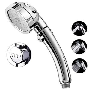 Marbrasse High Pressure Shower Head, 3-Settings Handheld Showerhead with ON/Off Full Shutoff Push Button and Switch to Control Flow, Angle-Adjustable Water Saving Body Sprays(Chrome)