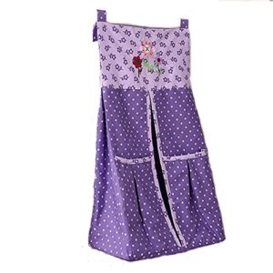 Purple Embroidery Flower Nursery Crib Diaper Stacker Large Capacity Violet Floral Baby Girl Diaper Hanging Bag (Purple Diaper Stacker)
