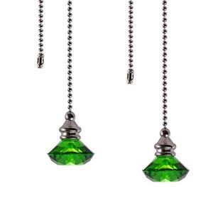 Ceiling Fan Pull Chain Set – 2 pieces Green Diamond Fan Pull Chains 20 Inch Ceiling Fan Chain Extender with Chain Connector Home Wedding Decor Ornament Pendant