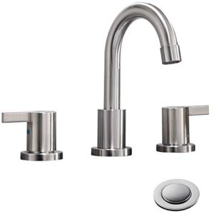 2 Handle 3 Hole 8 Inch Widespread Bathroom Faucet with Metal Pop-Up Drain by phiestina, Brushed Nickel, WF015-1-BN