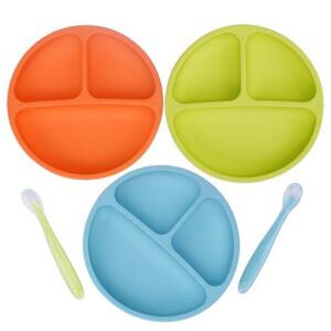 Kids Divided Plates -100% Safe BPA Free Soft Silicone Baby Toddler Plate, Dishwasher-Microwave Safe & Unbreakable Feeding set